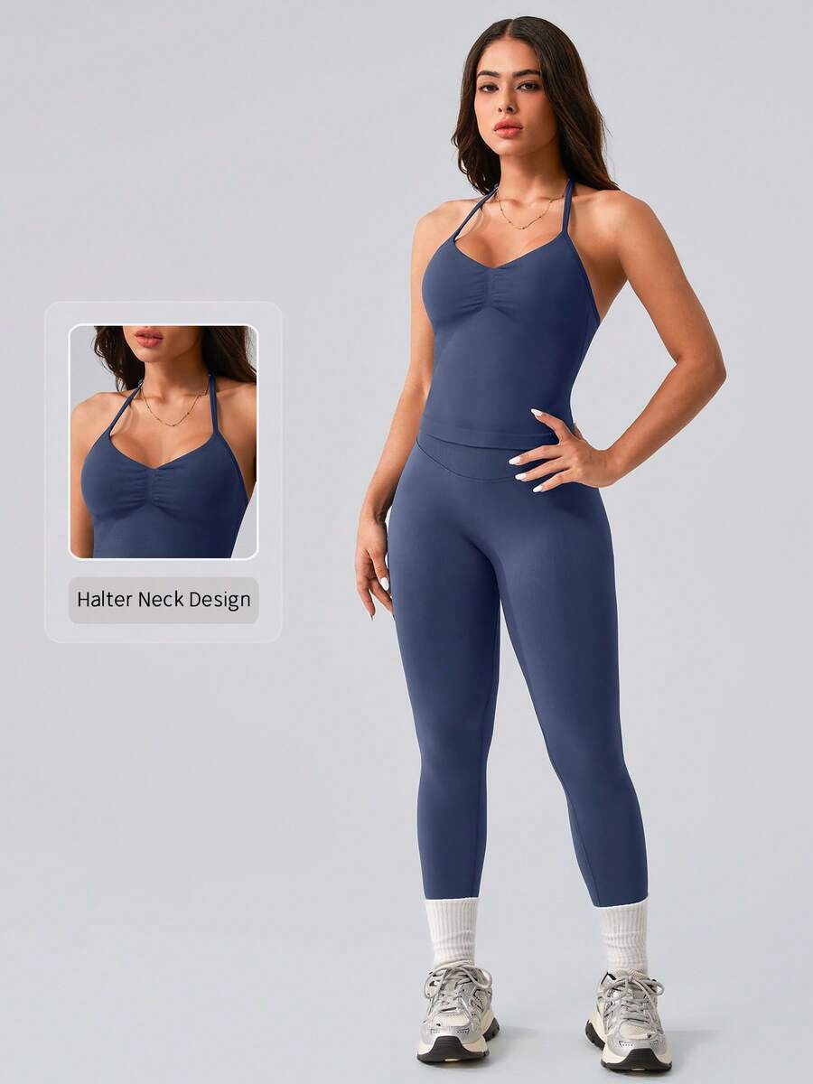 Womens Halter Neck Yoga Set Ri – Tank Top Ribbed recenzja i cena