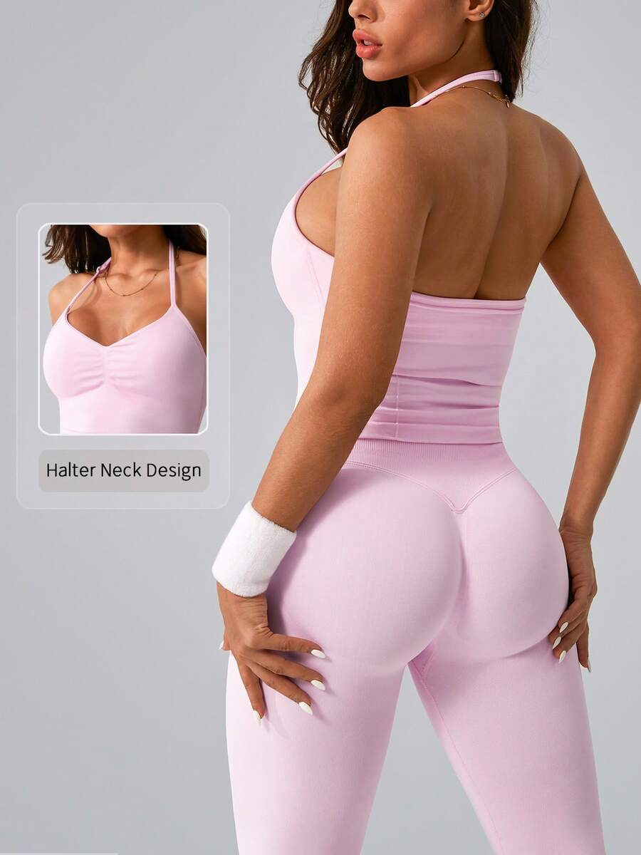 Womens Halter Neck Yoga Set Ri – Tank Top Ribbed recenzja i cena