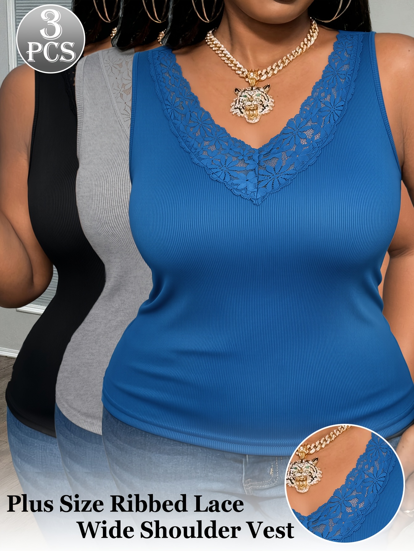 3-Pack Plus Size Lace V-Neck V – Sleeveless Undershirt recenzja i cena